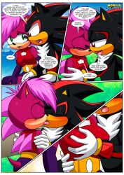 anthro bbmbbf blush breast_grab breasts comic female french_kiss kissing male male/female mobian_mating_season_(comic) mobius_unleashed palcomix sega shadow_the_hedgehog sonia_the_hedgehog sonic_(series) sonic_the_hedgehog_(series) text