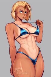 1girls 2d 2d_(artwork) abs athletic athletic_female bikini blonde_hair blue_eyes breasts cammy_white capcom female female_focus female_only fit fit_female iahfy large_breasts looking_at_viewer one_piece_swimsuit_tan patreon_username plain_background simple_background solo solo_female solo_focus street_fighter tanline tanlines twitter_link twitter_username wide_hips