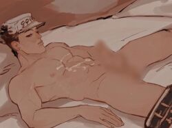 1boy after_masturbation censored censored_penis cum cum_on_chest diamond_is_unbreakable dilf jojo's_bizarre_adventure jotaro_kujo male male_only masturbation penis redtriplesix solo