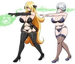 2girls cogita_(pokemon) cynthia_(pokemon) nintendo pokemon tagme yensh