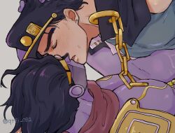 2boys artist_name blush gay implied_sex jojo's_bizarre_adventure jotaro_kujo kissing looking_pleasured male male/male male_only qtfi_082 stand_(jjba) standcest star_platinum stardust_crusaders yaoi