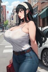 1girls ai_generated artist_name bangs belt big_breasts black_hair blush breast_focus breasts breasts_bigger_than_head cleavage clothing collarbone curvaceous curvy_body curvy_female curvy_figure curvy_hips facing_viewer female female_only front_view giant_breasts hair_between_eyes hairband huge_breasts inviting jeans kladen kladenart large_breasts light-skinned_female light_skin looking_away mature_woman milf mommy parted_lips pinup presenting presenting_breasts puffy_lips red_eyes red_lipstick sagging_breasts shy side_view solo solo_focus spy_x_family stable_diffusion standing tank_top thick_hips thick_thighs top_heavy top_heavy_breasts very_long_hair voluptuous voluptuous_female watermark wife yor_briar yor_forger