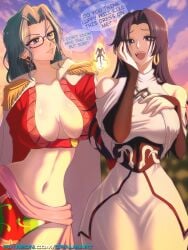 3girls bare_shoulders big_breasts black_hair blue_eyes boa_hancock boa_hancock_(cosplay) clothed clothing color crossover female female_focus female_only glasses green_eyes green_hair hi_res inner_sideboob jewelry large_breasts light-skinned_female light_skin long_hair multiple_girls one-punch_man one_piece opalisart psykos shounen_jump solo_female tagme tatsumaki thick_thighs