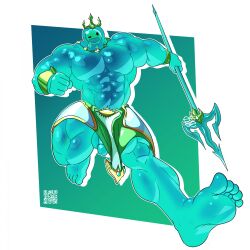 1boy 2024 abs balls big_muscles blue_balls blue_body blue_glans blue_penis egg_concept epic_games fortnite front_view genitals glans goo_creature goo_humanoid hi_res huge_muscles humanoid humanoid_genitalia humanoid_penis male male_only melee_weapon muscular muscular_humanoid muscular_male open_mouth open_smile pecs penis polearm poseidon_(fortnite) rippley smile solo toony_face trident weapon