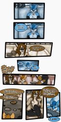 ♠ 1:2 2019 9:18 anthro biped canid cobalt_(tatsuchan18) collar comic detailed_background dialogue english_text fur group hair hi_res male mammal sitting spade_(tatsuchan18) speech_bubble standing suit_symbol tatsuchan18 text trio