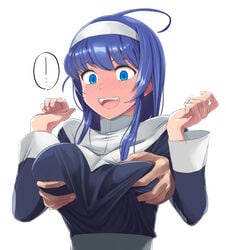 big_breasts blue_eyes blue_hair blush female groping groping_breast_without_consent long_hair mach_bow male orie_ballardiae straight under_night_in-birth