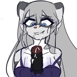 anthro areolae blue_bra boobjob elizabethjirule emma_(piggy) female female_focus gray_hair grey_fur heart-shaped_pupils piggy_(game) raccoon roblox roblox_game saliva source_request tagme white_fur zack_(piggy) zebra