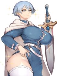 1girls big_breasts blue_eyes blue_hair busty clothed clothing curvaceous curves curvy curvy_body curvy_female curvy_figure female female_only full_body fumio_(rsqkr) genderswap_(mtf) himmel_(sousou_no_frieren) huge_breasts large_breasts light-skinned_female light_skin nipple_bulge rule_63 short_hair smile smiling sousou_no_frieren sparkles sword thick thick_legs thick_thighs thigh_highs thighhighs thighs voluptuous weapon