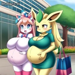 ai_generated furry leafeon mall nsfw pokémon_(species) pregnant pregnant_female si sylveon