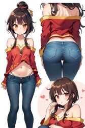 adorable ai_generated big_ass big_butt cute female hearts_around_head jeans kawaii megumin multiple_views tight_clothing