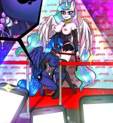 anthro bondage bound caliluminos duo equid equine exhibitionism female female/female friendship_is_magic hasbro hi_res horse incest_(lore) invalid_tag licking luna_(disambiguation) mammal my_little_pony pony princess_celestia_(mlp) princesses tongue tongue_out ych