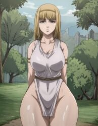 1girls ai_generated attack_on_titan bare_shoulders blonde_hair breasts cleavage dress female female_only gardener_ai hourglass_figure large_breasts long_hair milf minidress outdoors pear_shaped pelvic_curtain revealing_clothes shingeki_no_kyojin short_dress side_slit skimpy sleeveless slit_dress solo stable_diffusion thick_thighs v-line white_dress wide_hips ymir_fritz