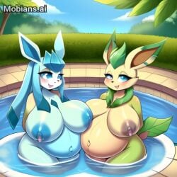 ai_generated furry glaceon leafeon nsfw pokémon_(species) pregnant pregnant_female pregnant_furry si yacuzzi