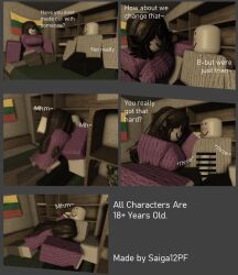 1boy 1girls 3d best_friends big_breasts black_hair comic dialogue english_text making_out purple_sweater roblox robloxian saiga12pf self_upload sucking_penis tagme text thighhighs warm_colors warm_lighting wolfcut