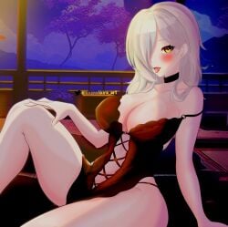 akira_virtual ayano_akira babydoll bangs blush collar large_breasts tongue_out virtual_youtuber white_hair