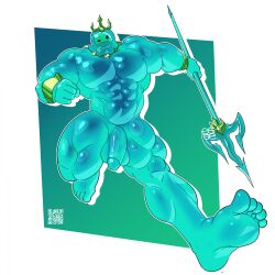 1boy 2024 abs balls big_muscles blue_balls blue_body blue_glans blue_penis egg_concept epic_games fortnite front_view genitals glans goo_creature goo_humanoid hi_res huge_muscles humanoid humanoid_genitalia humanoid_penis male male_only melee_weapon muscular muscular_humanoid muscular_male open_mouth open_smile pecs penis polearm poseidon_(fortnite) rippley smile solo toony_face trident vein veiny_penis weapon