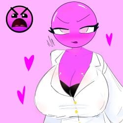 1girls angry big_breasts geometry_dash heart huge_breasts insane_(geometry_dash) lobotomy_(geometry_dash) pink_background pink_body pink_eyes tobbuck white_clothing