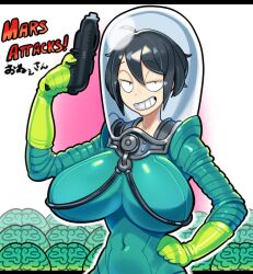 30th_video_rentals alternate_costume big_breasts bodysuit breasts color cosplay fanart fully_clothed gloves grin gun hand_on_hip helmet huge_breasts hyper_breasts indie_virtual_youtuber kataochi_chuuko laser_gun looking_at_viewer mars_attacks nakako_kataochi pistol sidotama smile space_gun space_helmet spacesuit tight_clothing top_heavy virtual_youtuber wide_hips