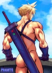 1boy ass back back_muscles back_view big_ass big_butt big_sword black_gloves blonde_hair blonde_hair blue_eyes blue_sky bubble_ass bubble_butt cloud_strife clouds dat_ass earring fat_ass final_fantasy final_fantasy_vii gloves gloves_only human human_only light-skinned_male light_skin male male_focus male_only muscle muscles muscular muscular_back muscular_male naked nude nude_male phausto solo solo_focus solo_male standing sword sword_on_back thick thick_ass thick_thighs toned toned_body toned_male yaoi