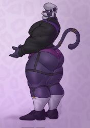 afro anthro ass beard big_butt clothing dante_(dantethepanther) facial_hair felid footwear gab_art hi_res huge_butt male male_only mammal muscular muscular_anthro muscular_male pantherine purple_body shoes solo solo_male suit underwear undressing