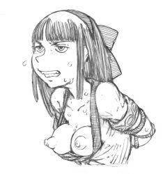 1girls ainu_clothes angry arms_behind_back bondage bound breasts breasts_out female female_only femsub hair_ribbon highres king_of_fighters kitazawa_ryuhei long_hair medium_breasts nakoruru nipples open_mouth ribbon samurai_shodown snk solo sweat traditional_media_(artwork)