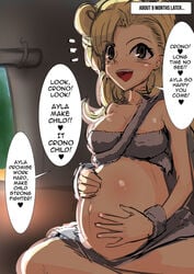 1girls artist_request ayla blonde_hair chrono_trigger dialogue pregnant tagme text