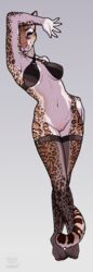 5_toes anthro breasts clothed clothing digital_media_(artwork) felid feline female fur genitals hi_res khuraji leopardus mammal ocelot open_mouth pawpads pussy signature simple_background smile solo standing teeth toes tongue