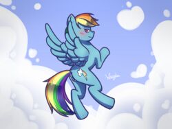 4:3 anus ass blue_body blue_feathers blue_fur blush cloud cutie_mark detailed_background digital_media_(artwork) equid equine feathered_wings feathers female feral flying friendship_is_magic fur furry genitals hair hasbro hooves looking_at_viewer mammal multicolored_hair multicolored_tail my_little_pony nude outside pegasus purple_eyes pussy rainbow_dash_(mlp) rainbow_hair rainbow_tail sky smile solo wings wondo