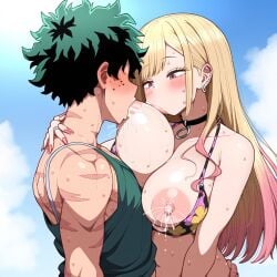 1boy 1girls affection affectionate after_impregnation ai_generated alternate_breast_size boku_no_hero_academia couple crossover dreson female huge_breasts human izuku_midoriya kitagawa_marin lactating lactation male milk my_hero_academia nipples sono_bisque_doll_wa_koi_wo_suru sucking_nipples