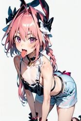 1boy ai_generated astolfo_(fate) fate_(series) femboy male male_only rcos skirt solo solo_focus solo_male tongue tongue_out twink