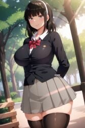 1girls ai_generated big_breasts breasts hips komiya_anna lokokabooster69 looking_at_viewer muttsuri_do_sukebe_tsuyu_gibo_shimai_no_honshitsu_minuite_sex_sanmai school_uniform schoolgirl smile smiling thick_thighs thighs wide_hips