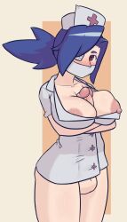 1futa areolae autopaizuri autopaizuri_under_clothes balls big_breasts big_penis blush breasts chameleon-san clothed clothing erection futa_only futanari human light-skinned_futanari light_skin long_penis mostly_clothed nipples penis short_hair skullgirls smooth_balls smooth_penis solo standing valentine_(skullgirls)