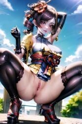 1girls ai_generated armpits chiori_(genshin_impact) female female_only genshin_impact mizaraiart pussy solo_female spread_legs squatting stable_diffusion tagme thick_thighs