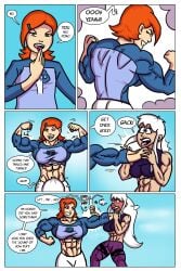 2girls abs ben_10 biceps breasts charmcaster comic comic_page english_text extreme_muscles female female_only growth gwen_tennyson hair human hyper_muscles long_hair multiple_girls muscle_growth muscles muscular muscular_arms muscular_female muscular_legs muscular_thighs orange_hair ritualist_(artist) text white_hair