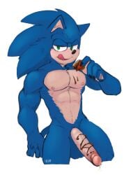 5_fingers abs aciidtron anthro anthro_only bedroom_eyes big_penis blue_body blue_fur bodily_fluids chocolate chocolate_on_penis eating eating_food erection eulipotyphlan fingers food front_view fur gay genital_fluids genitals hedgehog hi_res humanoid_genitalia humanoid_penis licking licking_lips looking_at_viewer male mammal mostly_nude movie_sonic narrowed_eyes nipples nude paramount_pictures penis precum sauce seductive sega signature smile smirk solo sonic_(series) sonic_the_hedgehog sonic_the_hedgehog_(film) sonic_the_hedgehog_(series) strawberry tan_body tan_fur valentine's_day vein veiny_penis