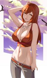 1girls breasts cleavage joy_(shenmue) long_hair midriff navel orange_hair sega shenmue wanderstillart