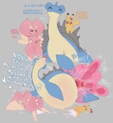 1boy 3girls ahe_gao ahegao cum cum_drip cum_dripping_out_of_pussy cum_in_ass cum_in_pussy cum_inside cum_on_floor cum_overflow cumflated_belly cumflation ditto ditto_(pokémon) lapras lopunny no_humans pikachu pokémon_(species) pokemon pokemon_(species) tingtongten