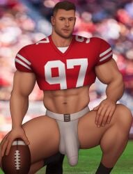 1boy abs athlete biceps big_penis bowl caucasian caucasian_male celebrity drawnpr0n flaccid flaccid_penis football football_player football_uniform huge_cock huge_penis jockstrap male male_only muscles muscular muscular_male nfl nick_bosa penis real_person san_francisco_49ers see-through see-through_jockstrap solo solo_male squatting superbowl thick_thighs