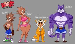 1girls 2020 3boys abs angry anthro ass big_ass big_nose boost_(wappah) breasts brown_skin bust_(wappah) busty character_sheet costume dan_from_sears_(wappah) feline female hand_on_hip hedgehog jeans male muscular muscular_male obtuse_(wappah) original_character original_characters pecs purple_fur serious shorts small_breasts smaller_male sneakers thick_thighs wappah whiskers wide_hips