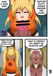 1boy 1girls arms_behind_back balls beard big_penis blonde_hair blue_eyes boruto:_naruto_next_generations canon_genderswap censored clothing comic cornrows cum cumdrip dark-skinned_male dark_skin deepthroat dialogue dripping_cum facial_hair fellatio genderswap hinata-hime huge_cock interracial jacket large_penis lipstick lipstick_mark lipstick_on_penis long_hair looking_at_viewer moustache naruko naruto naruto_(series) oral pink_lips pink_lipstick pov pov_eye_contact raikage rule_63 sexy_no_jutsu shorts story testicles text tied_hair twintails uzumaki_naruto veiny_penis yellow_hair