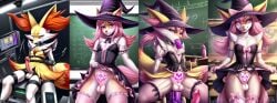 ai_generated brainwashing braixen dildo feminization penectomy pink_hair pokemon pokemon_(species) tagme witch_hat