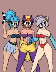 3girls bea_(brawl_stars) blue_hair brawl_stars breasts colette_(brawl_stars) corruption denzeldukito dollification female female_only femsub hypnotic_accessory hypnotized_hypnotist janet_(brawl_stars) knick_knack multiple_girls multiple_subs orange_hair popstar_janet spiral_eyes sunglasses sunnification sunny_miami symbol_in_eyes tagme transformation white_hair