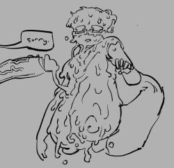 bbw big_breasts blankate cum cum_on_body cum_on_breasts cum_on_face ejaculation excessive_cum female glasses huge_breasts male new_girl_(blankate) penis short_hair sketch speech_bubble