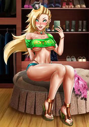 1girls artist_request blonde_hair blue_eyes braid braided_hair breasts clothing cosplay crop_top crossover female female_only full_body fusion green_nails green_toenails holding_phone indoors laura_matsuda_(cosplay) long_hair looking_at_viewer mario_(series) midriff nail_polish nintendo nipple_bulge open_toe_shoes phone princess_rosalina revealing_clothes selfie shirt short_shorts shorts sitting smartphone solo straight_hair street_fighter street_fighter_v thick_thighs tied_hair toenail_polish very_long_hair