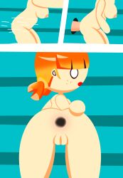 bathroom comic comic_page comic_panel completely_nude_female hole_(anatomy) milf orange_hair radio_gosha showing_ass white_eyes