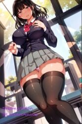 1girls ai_art ai_generated ass big_ass big_breasts black_hair blush breasts hips komiya_anna looking_at_viewer looking_down loveartanime muttsuri_do_sukebe_tsuyu_gibo_shimai_no_honshitsu_minuite_sex_sanmai panties school_uniform schoolgirl thick_thighs thighs wide_hips