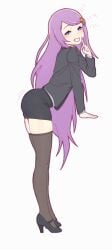 anastasia_hoshin ass ass ass_focus bending_forward bending_over bent_over blue_eyes blush blush clothed fday grin grinning heart heels hi_res high_resolution highres legs_apart legs_held_open legs_spread long_hair office_lady panties presenting purple_hair re:zero_kara_hajimeru_isekai_seikatsu shush shushing small_breasts smile smiling smug smug_face stockings striped_panties suit thick_thighs thigh_highs thighhighs thighs thong