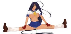 1girls breasts breasts_out cameltoe ikkitousen kanu_unchou kneehighs long_hair long_socks loose_socks nipples panties school_uniform shirt_up shoes short_skirt skirt socks usurper2001 white_socks