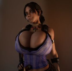 1girls 3d 3d_(artwork) alternate_breast_size belt big_breasts big_hips breasts breasts_bigger_than_head brown_eyes brown_hair capcom cleavage clothed clothed_female female female_only female_solo fingerless_gloves gloves hand_on_hip hand_on_own_hip hips hourglass_figure huge_breasts human human_female human_only large_breasts pants resident_evil resident_evil_5 sheva_alomar slim_waist solo solo_female tactical_gear top_heavy top_heavy_breasts vaako wide_hips