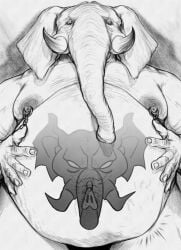 absurd_res anthro band1tnsfw belly belly_focus belly_overhang belly_tattoo big_belly big_nipples digital_drawing_(artwork) digital_media_(artwork) elephant elephantid graphite_(artwork) hi_res holding_belly looking_at_belly looking_down male male_focus mammal mature_anthro mature_male monochrome nipple_piercing nipples obese obese_male overweight overweight_anthro overweight_male pencil_(artwork) piercing pregnant pregnant_anthro pregnant_male proboscidean proboscis_(anatomy) simple_background solo stretch_marks tattoo thick_thighs traditional_media_(artwork) trunk_(anatomy) tusks unborn_kicking